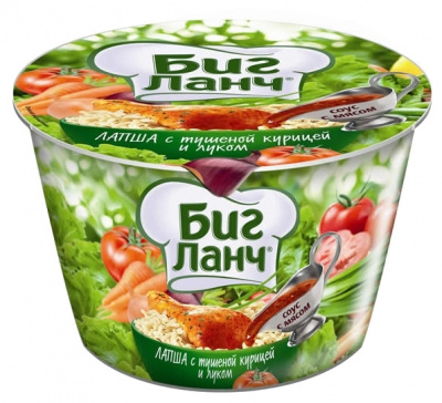 Лапша "Биг Ланч" с тушеной курицей и луком (в тарелке), 90 г