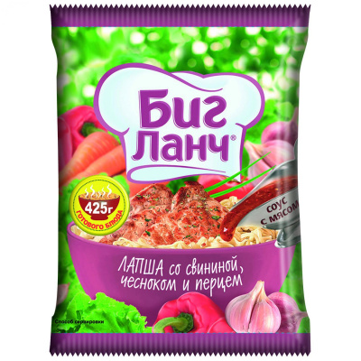 Лапша с ароматом свинины чесноком и перцем, 75 г